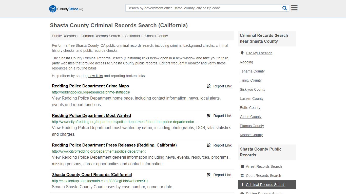 Criminal Records Search - Shasta County, CA (Arrests ...